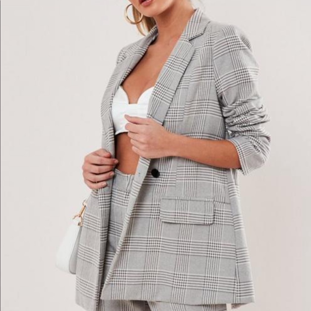 Missguided-grey co ord check blazer